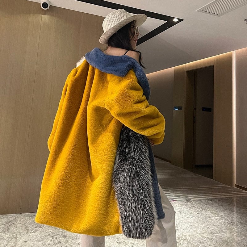 Contrast Color Blue Long Coat