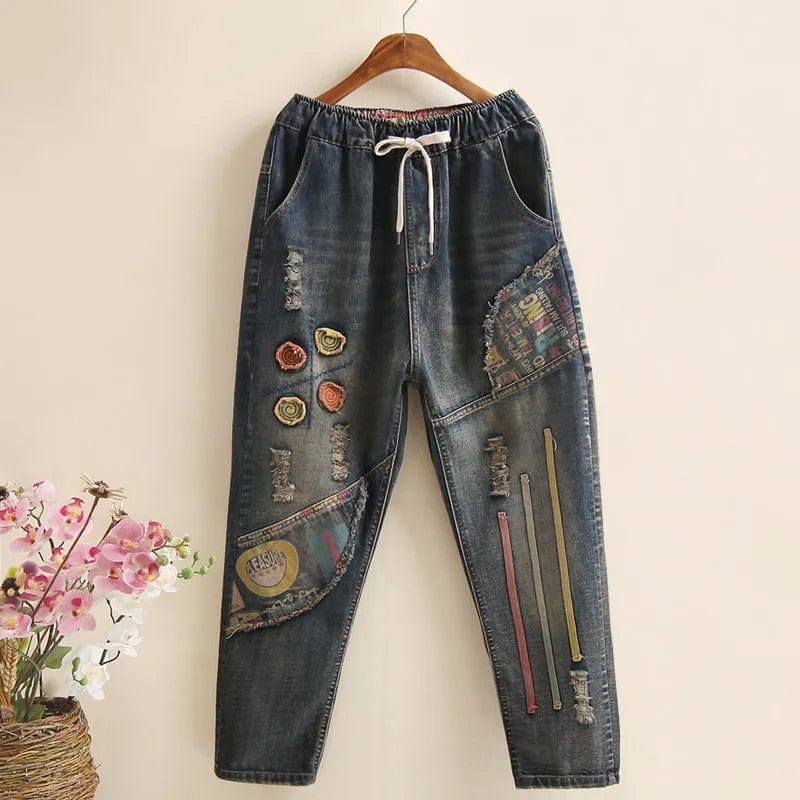 Cartoon Embroidery Retro Denim Jeans