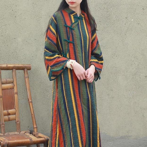 Earth Signs Striped Chinese Dress