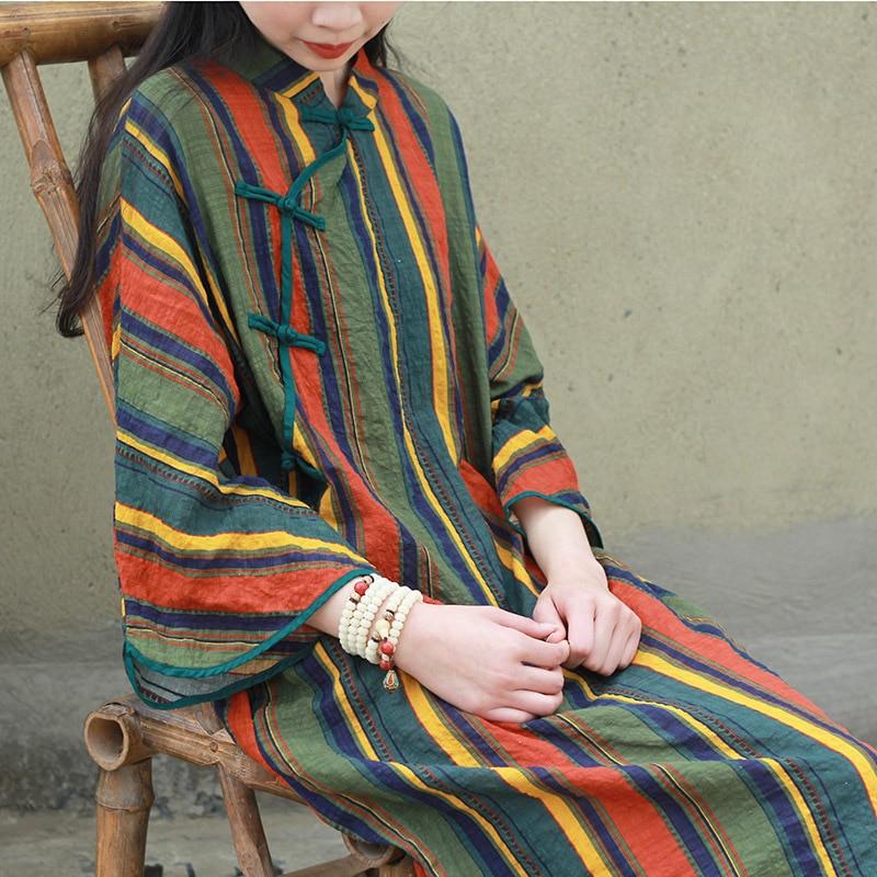 Earth Signs Striped Chinese Dress