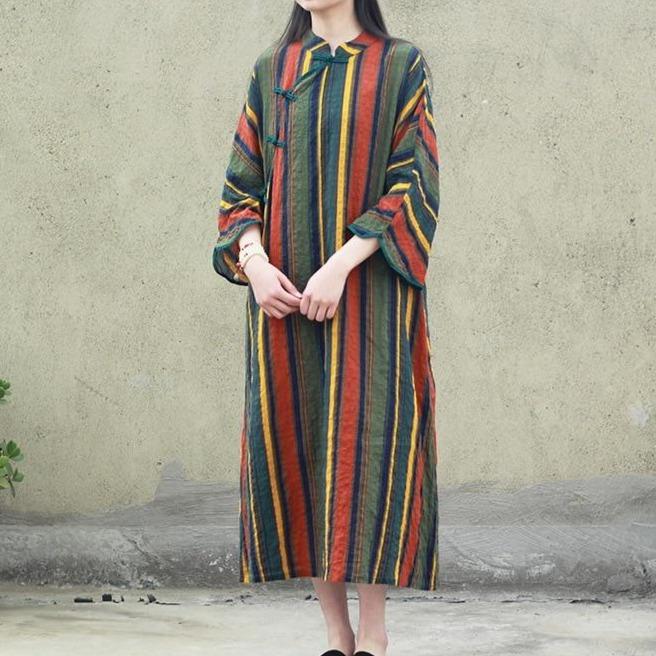 Earth Signs Striped Chinese Dress