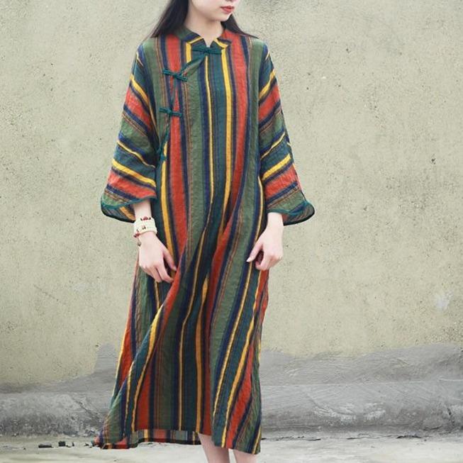 Earth Signs Striped Chinese Dress