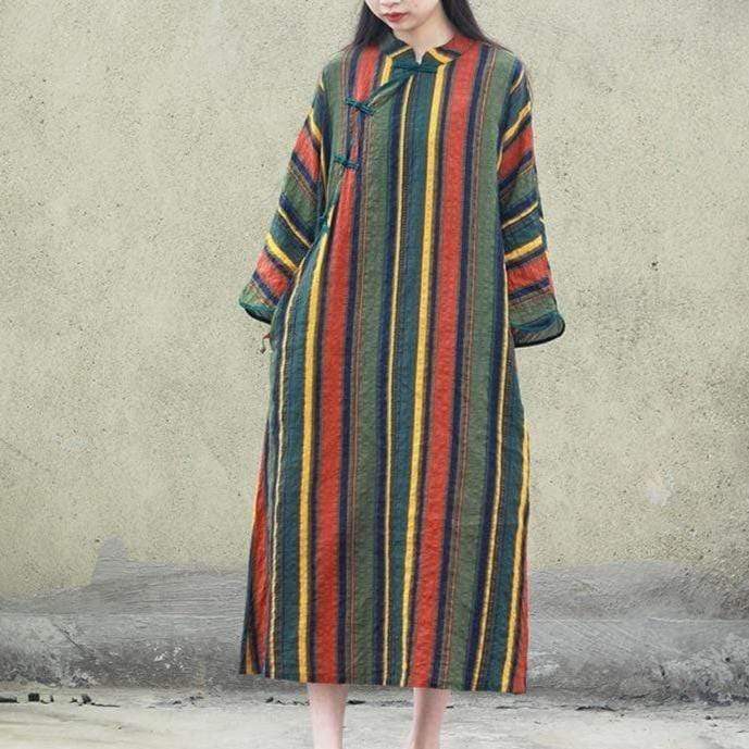 Earth Signs Striped Chinese Dress