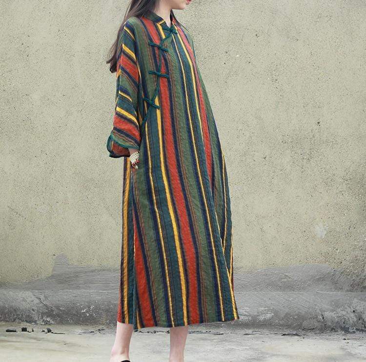 Earth Signs Striped Chinese Dress