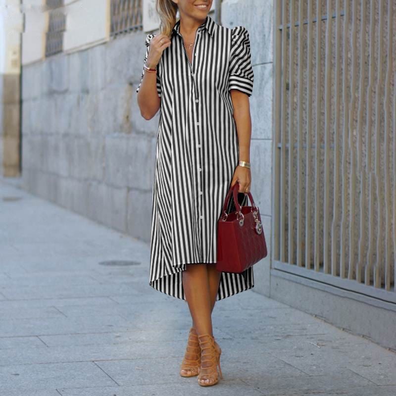 Casual Summer Striped Shirt Dress