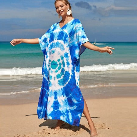 Blue & White Tie-Dye Hippie Dress