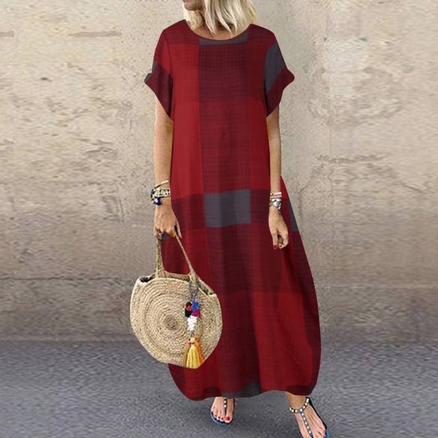 Bohemian Check Maxi T-shirt Dress