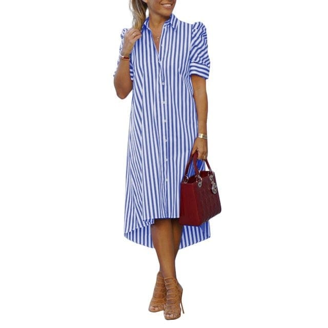 Casual Summer Striped Shirt Dress