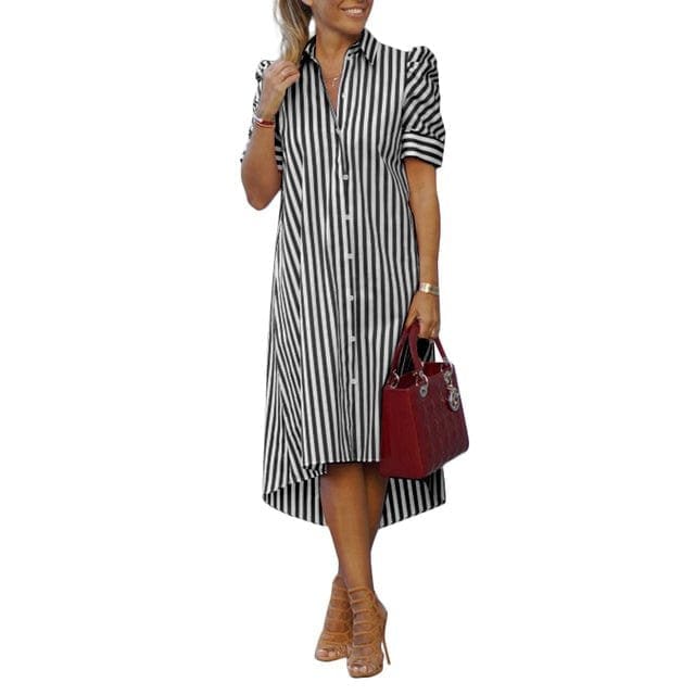 Casual Summer Striped Shirt Dress