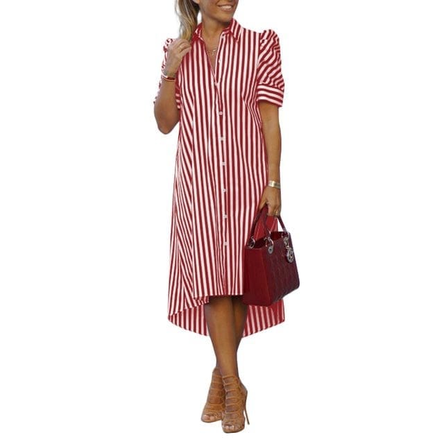 Casual Summer Striped Shirt Dress