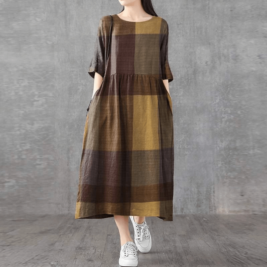 Lina Vintage Plaid Midi Dress