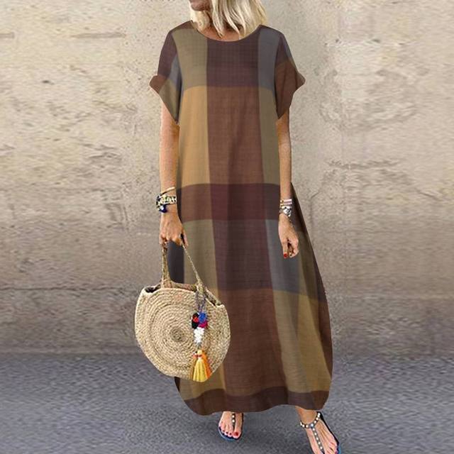 Bohemian Check Maxi T-shirt Dress