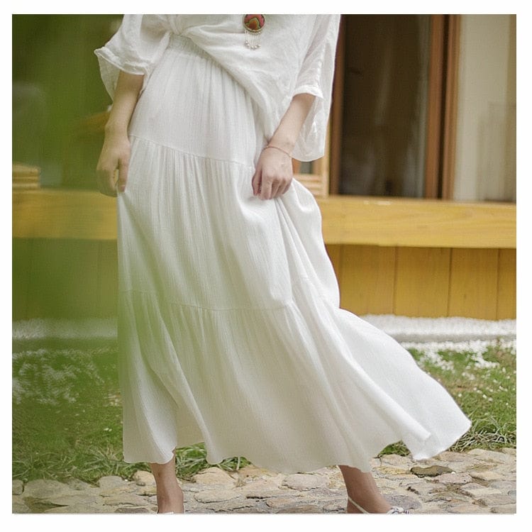 Flowy High Waist Cotton Linen Skirt