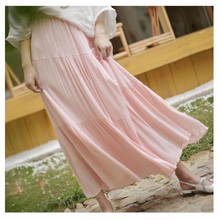 Flowy High Waist Cotton Linen Skirt