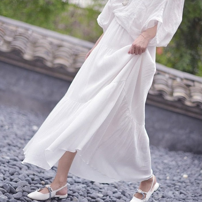 Flowy High Waist Cotton Linen Skirt