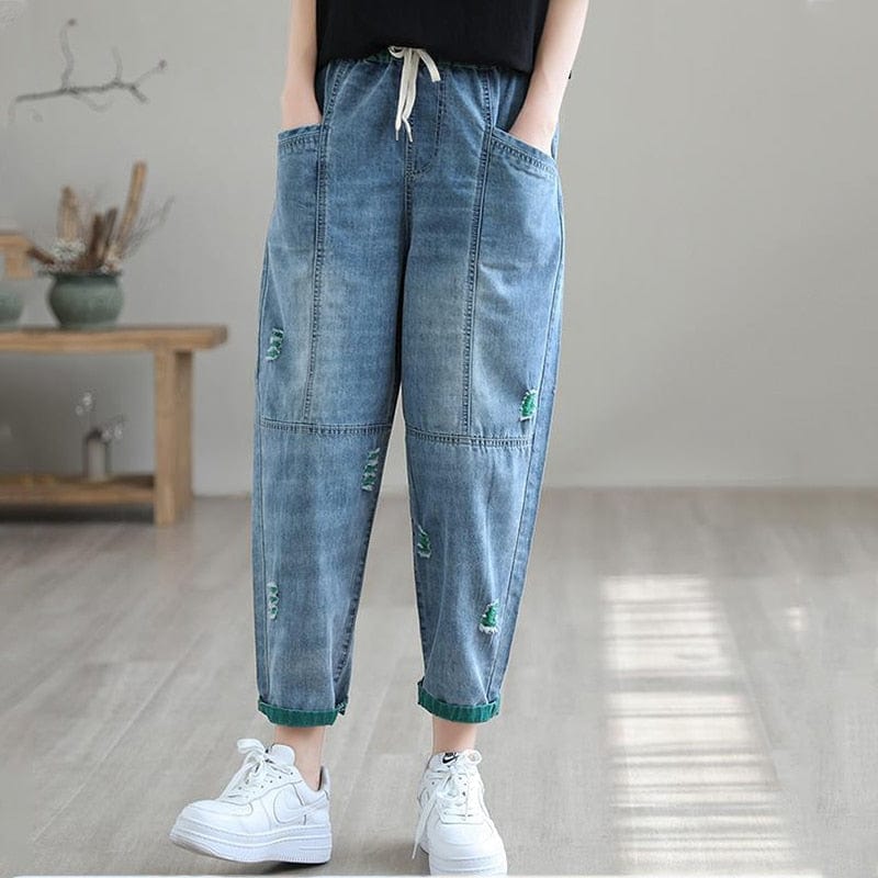 Ripped Harem High Waist Denim Pants