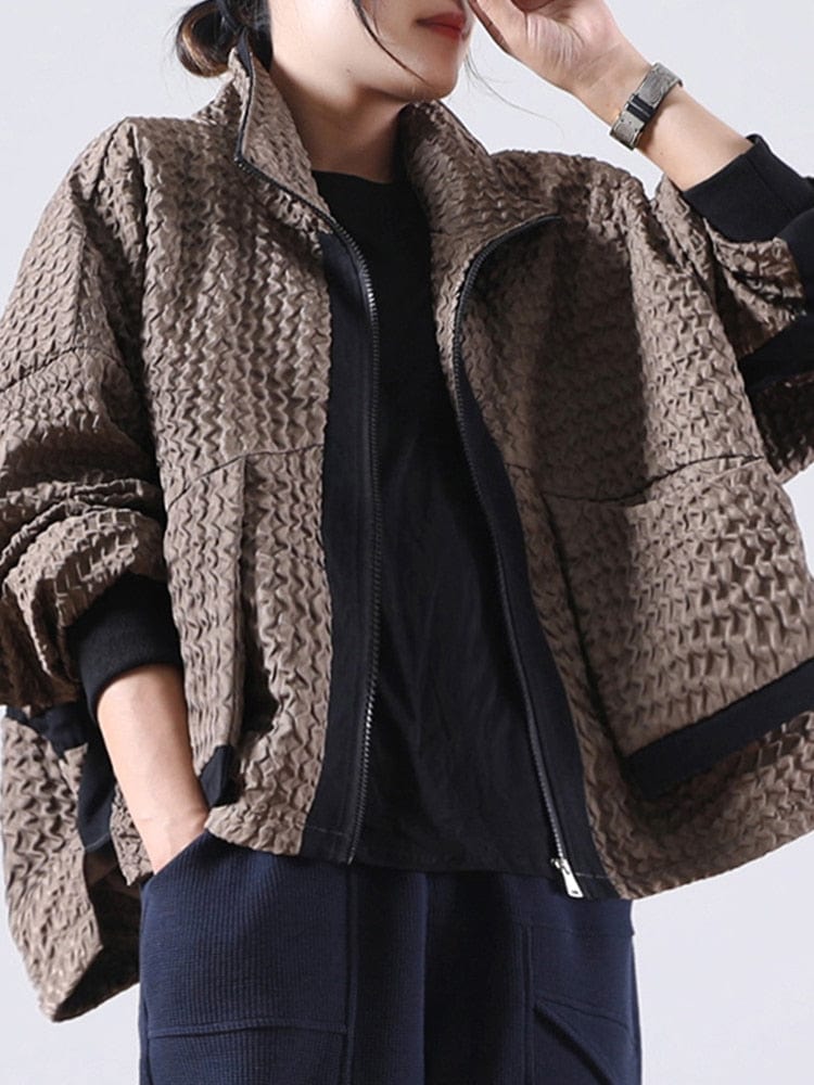 Patchwork Zipper Loose Coat