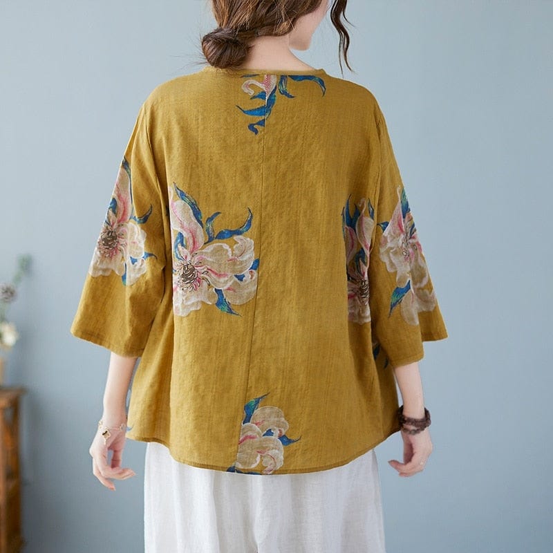 Floral Cotton Linen Oversized Blouse