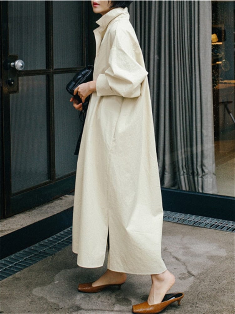 Korean Turn Down Collar Shirt Dress