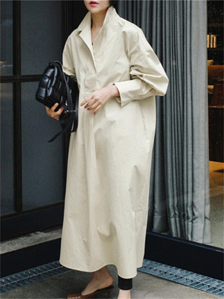 Korean Turn Down Collar Shirt Dress