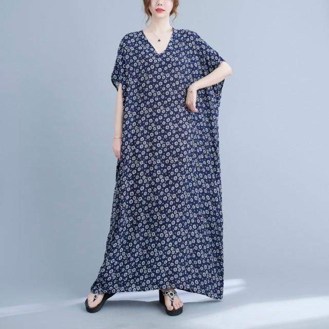 Lois Navy Floral Kaftan Dress