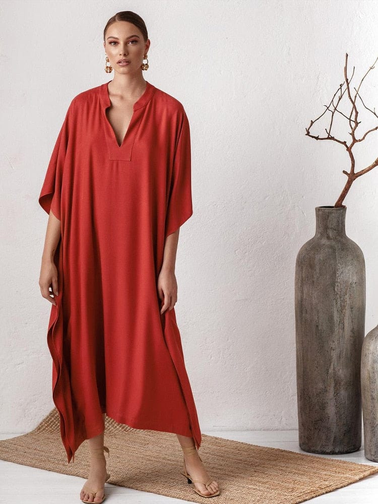 Long Red V-neck Maxi Dress