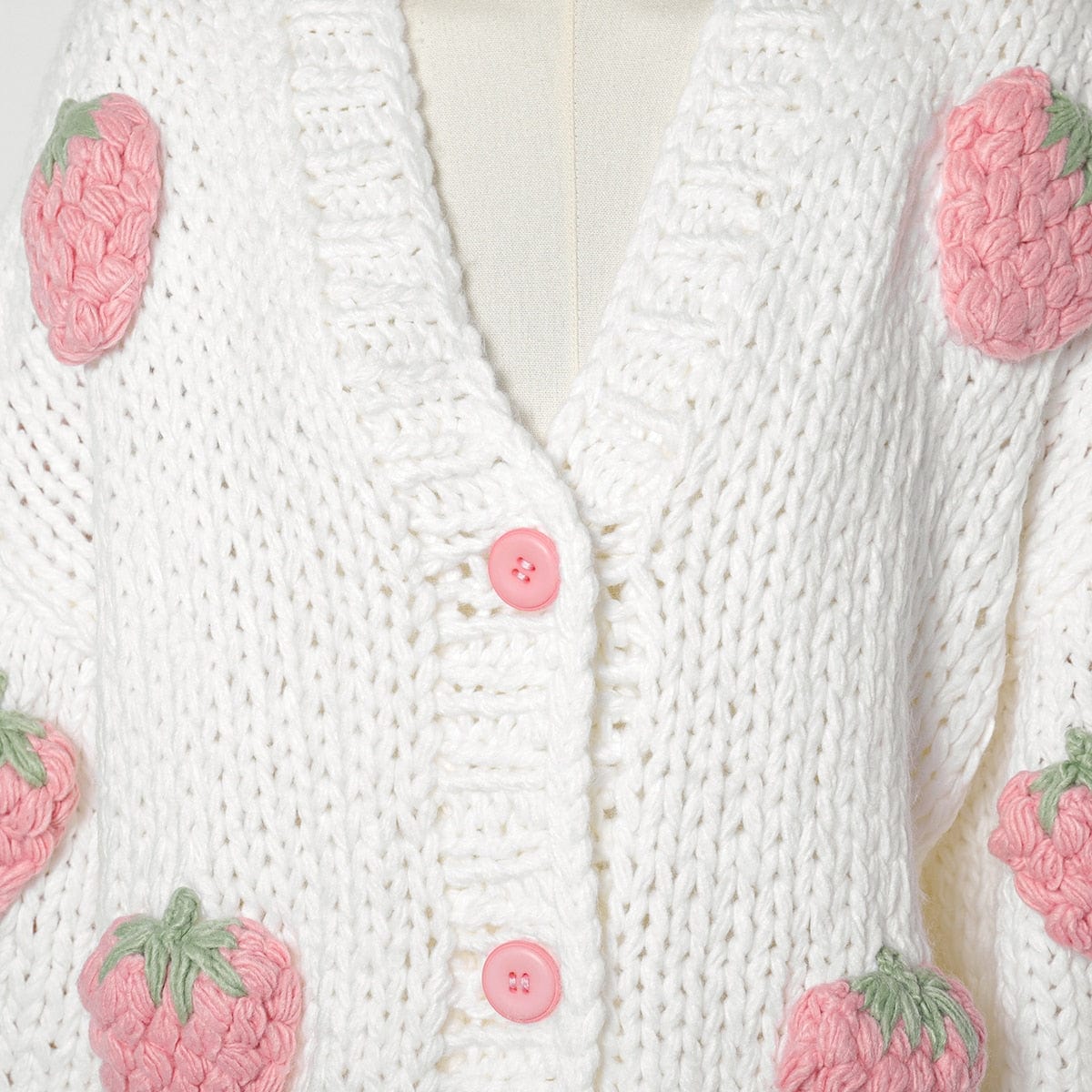 Handmade 3D Strawberries Cardigan Sweater