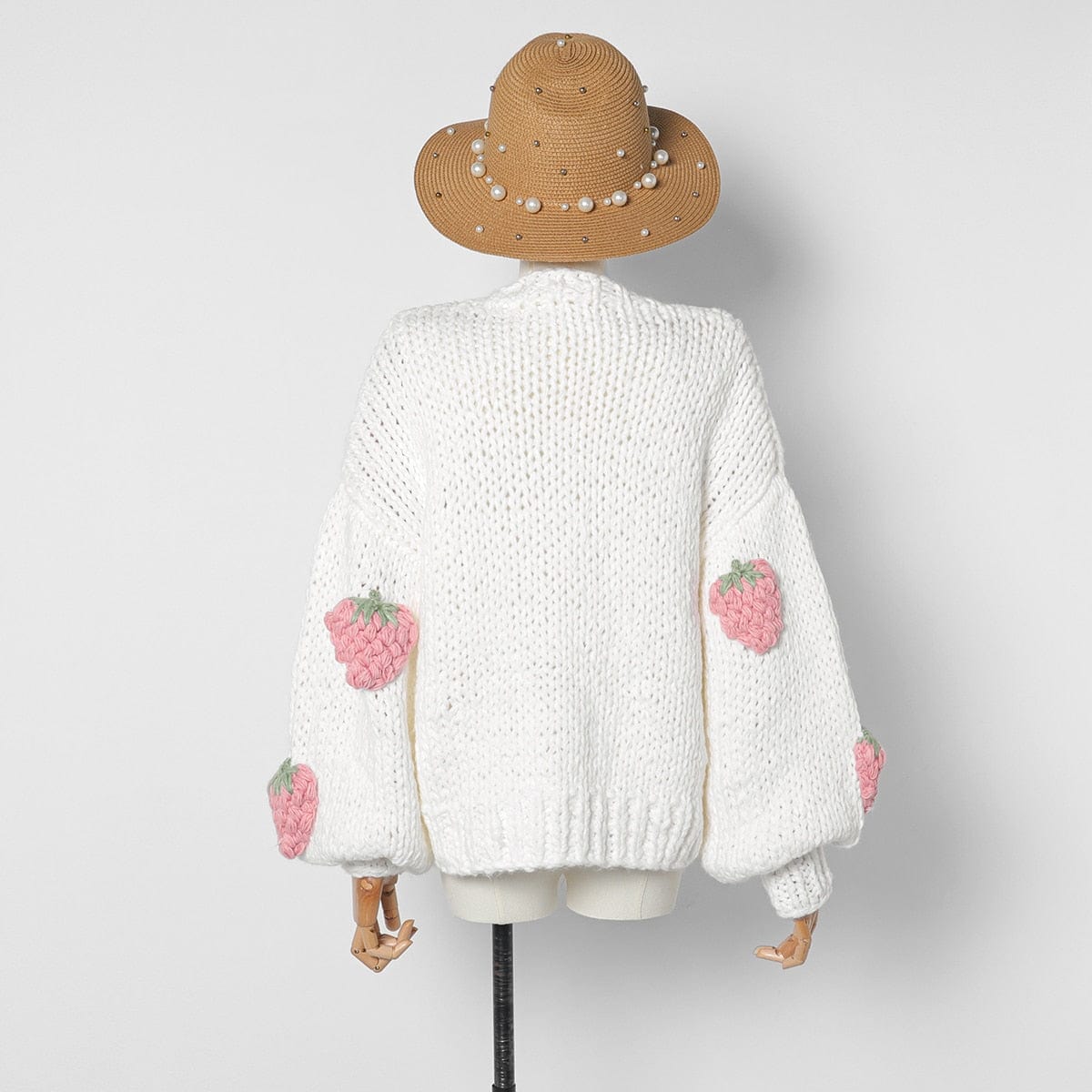 Handmade 3D Strawberries Cardigan Sweater