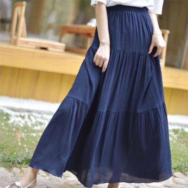 Flowy High Waist Cotton Linen Skirt