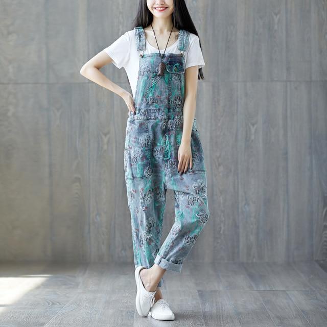 Printed Loose Denim Rompers