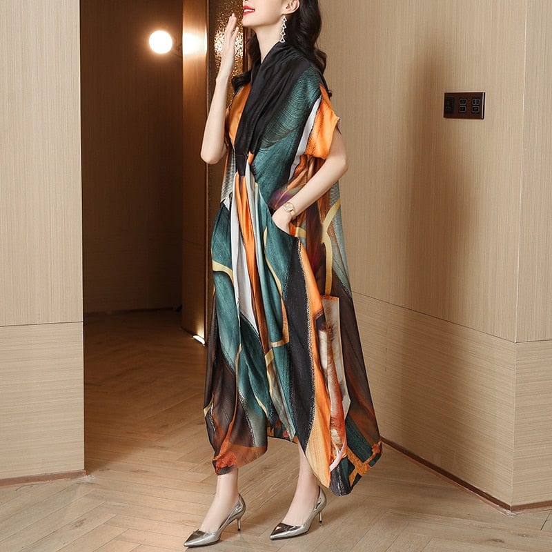 Abstract Art Natural Silk Midi Dress