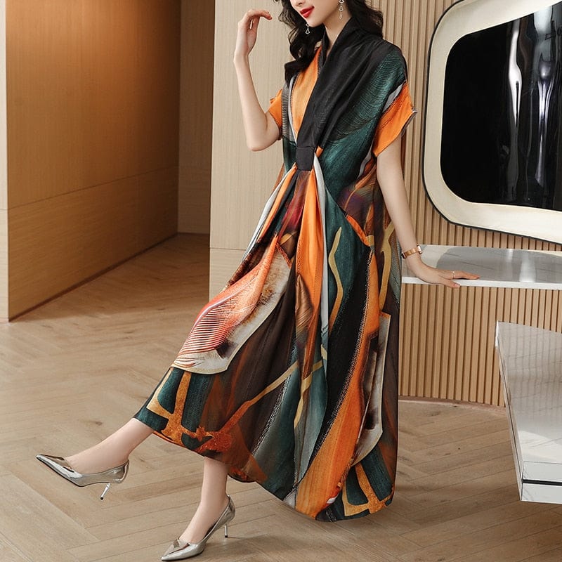 Abstract Art Natural Silk Midi Dress