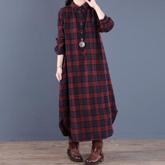 Vintage Loose Cotton Plaid Dress