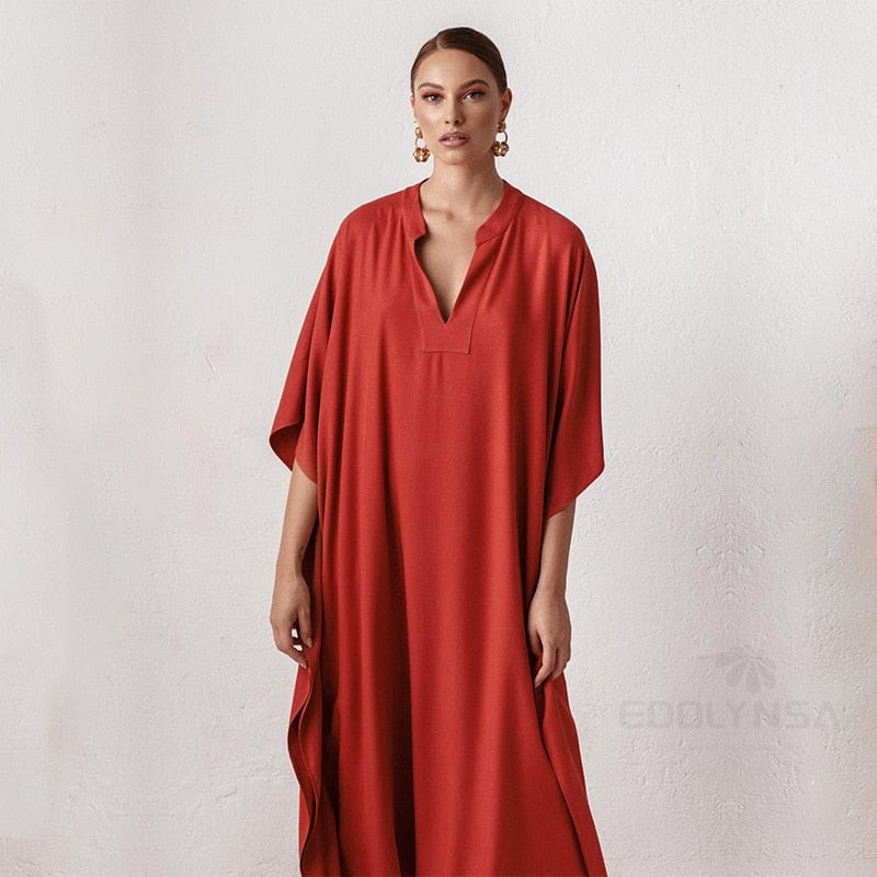 Long Red V-neck Maxi Dress