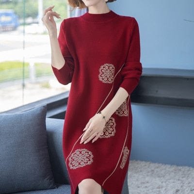 Floral Knitted Sweater Dress