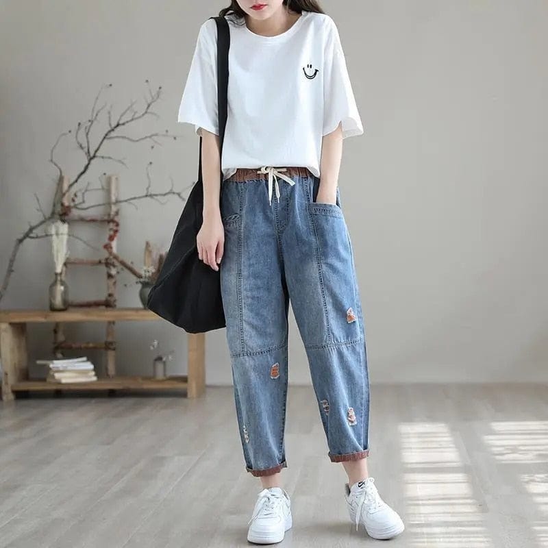 Ripped Harem High Waist Denim Pants