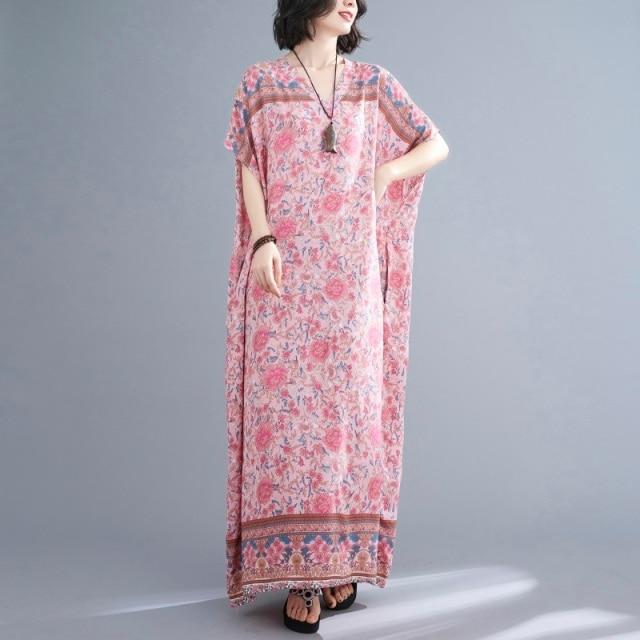 Rosy Floral Kaftan Dress