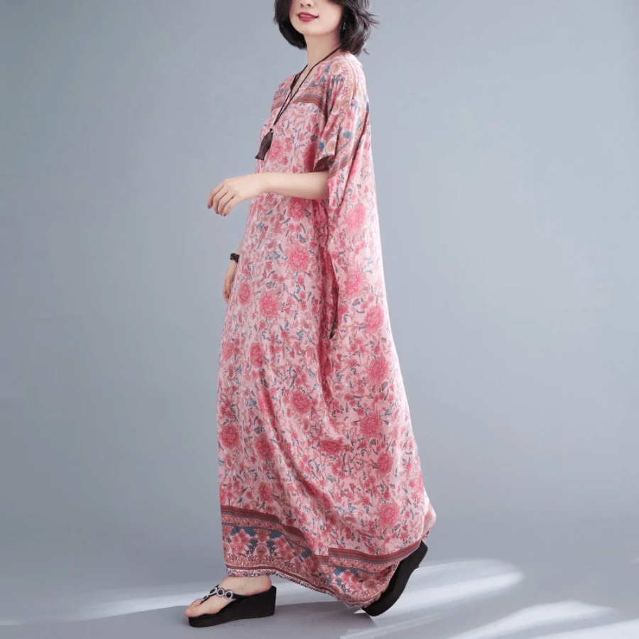 Rosy Floral Kaftan Dress