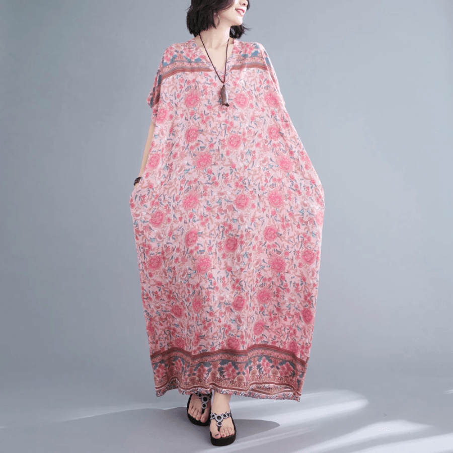 Rosy Floral Kaftan Dress