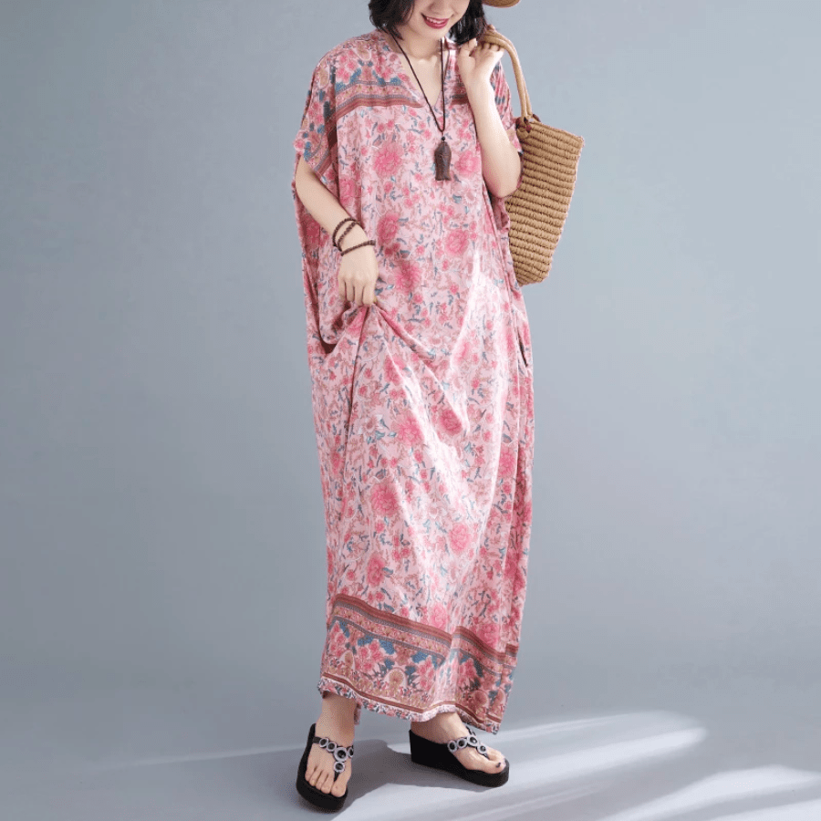 Rosy Floral Kaftan Dress