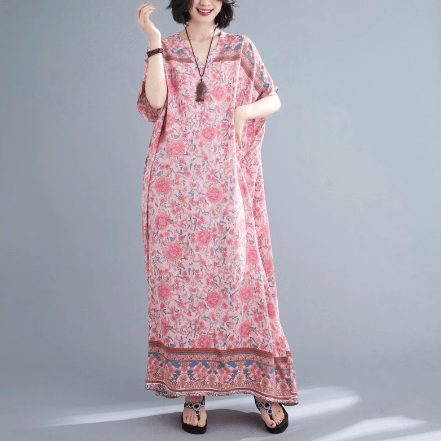 Rosy Floral Kaftan Dress