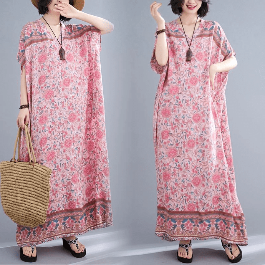 Rosy Floral Kaftan Dress
