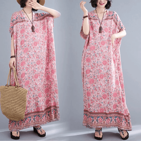 Rosy Floral Kaftan Dress