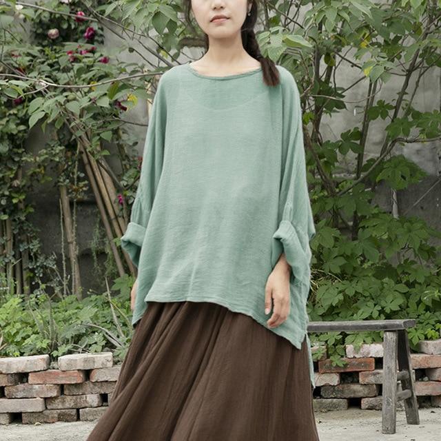 Oversized Cotton Linen Batwing Sleeve Top  | Lotus