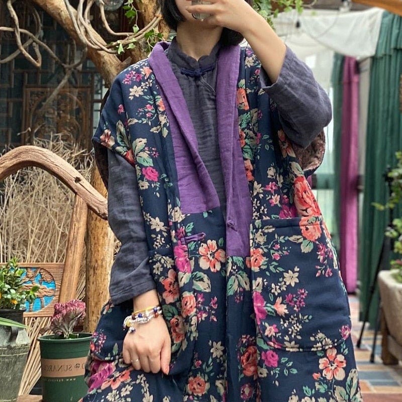 Cotton & Linen Long Floral Vest