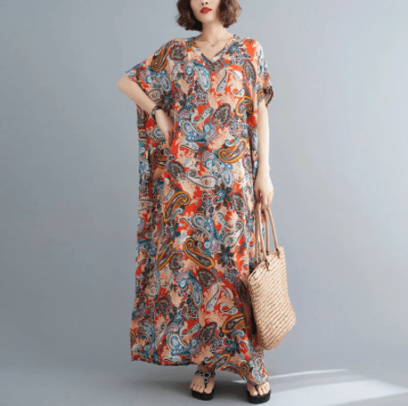 Vibrant Paisley Kaftan Dress