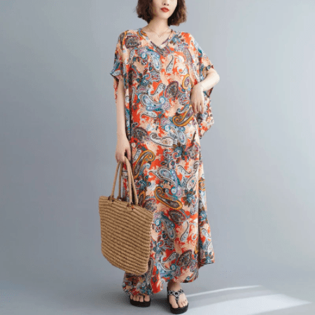 Vibrant Paisley Kaftan Dress