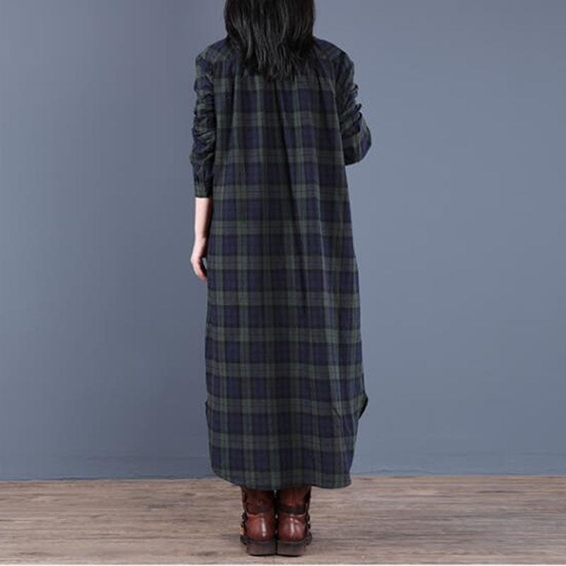 Vintage Loose Cotton Plaid Dress