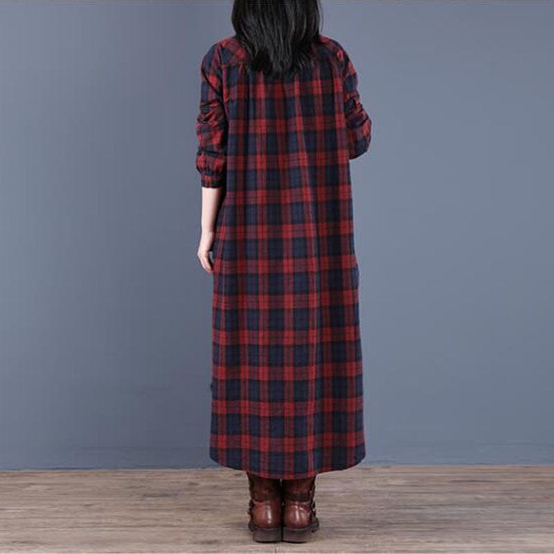 Vintage Loose Cotton Plaid Dress